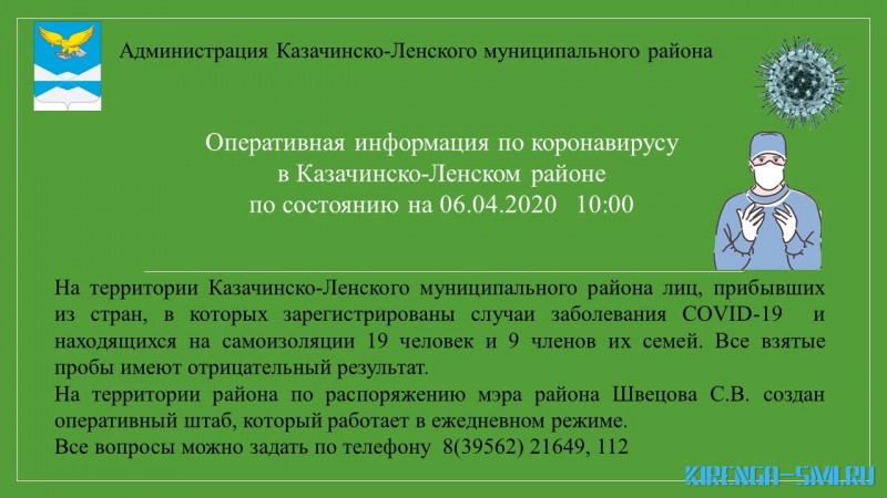 Информация по коронавирусу в Казачинско-Ленском районе